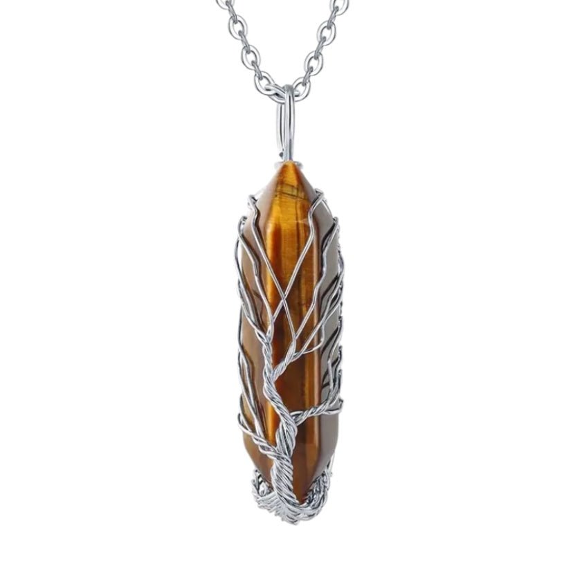 Silberne Halskette mit silberverziertem Tigerauge Doppelender - CrystalScents