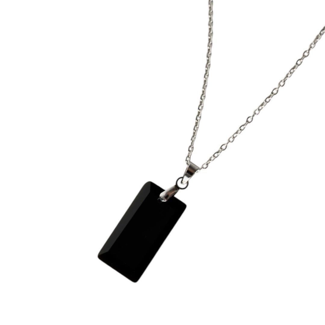 Silberne Kette mit geschliffenem Obsidian - Anhänger - CrystalScents