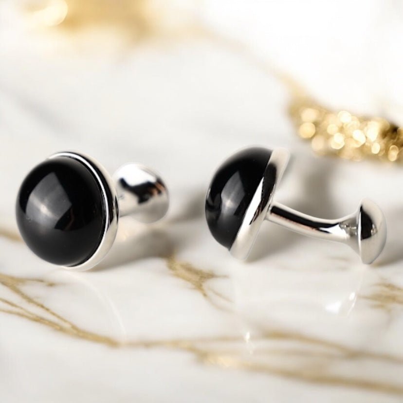 Silberne Manschettenknöpfe Obsidian - CrystalScents
