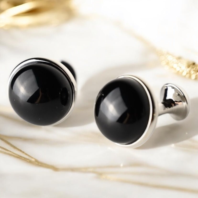 Silberne Manschettenknöpfe Obsidian - CrystalScents