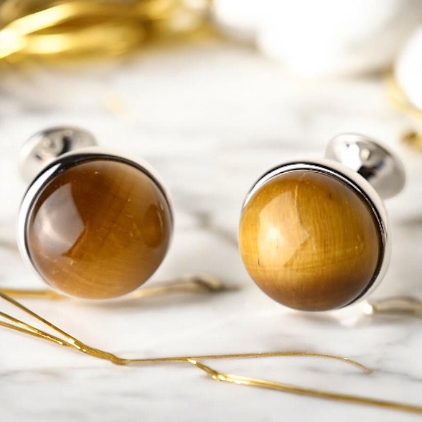 Silberne Manschettenknöpfe Tigerauge - CrystalScents
