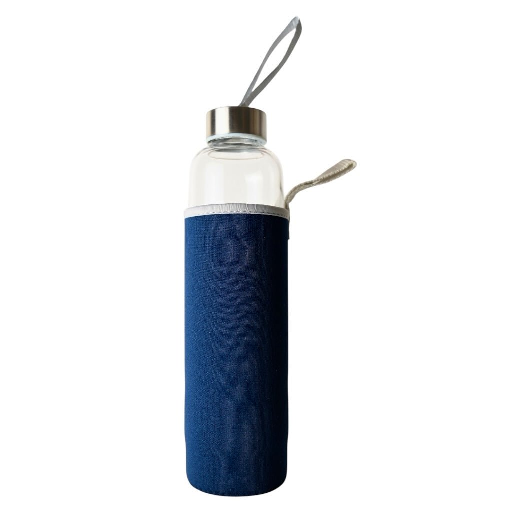 Silberne Trinkflasche mit Amethyst - Trommelsteinen - CrystalScents