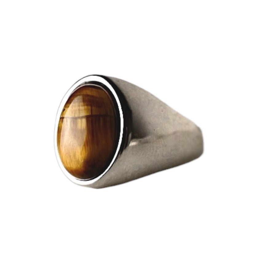 Silberner Ring mit ovalem großem Tigerauge - CrystalScents