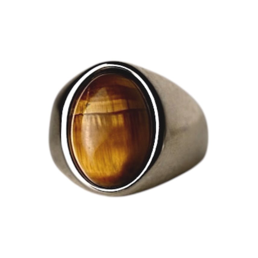 Silberner Ring mit ovalem großem Tigerauge - CrystalScents