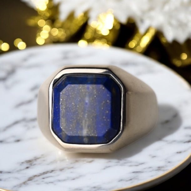 Silberner Ring mit quadratischem Lapislazuli - CrystalScents