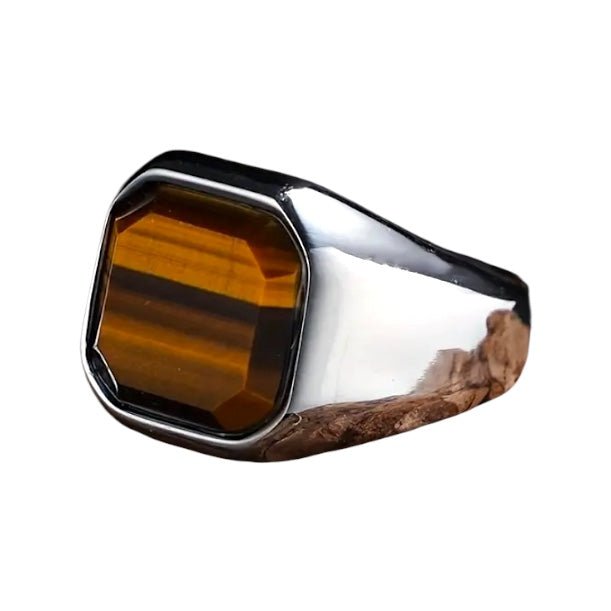 Silberner Ring mit quadratischem Tigerauge - CrystalScents