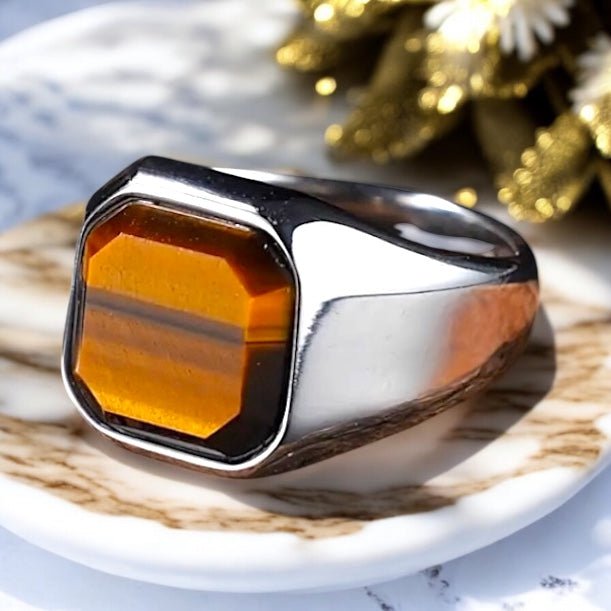 Silberner Ring mit quadratischem Tigerauge - CrystalScents