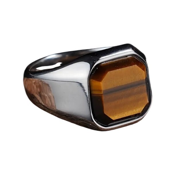 Silberner Ring mit quadratischem Tigerauge - CrystalScents