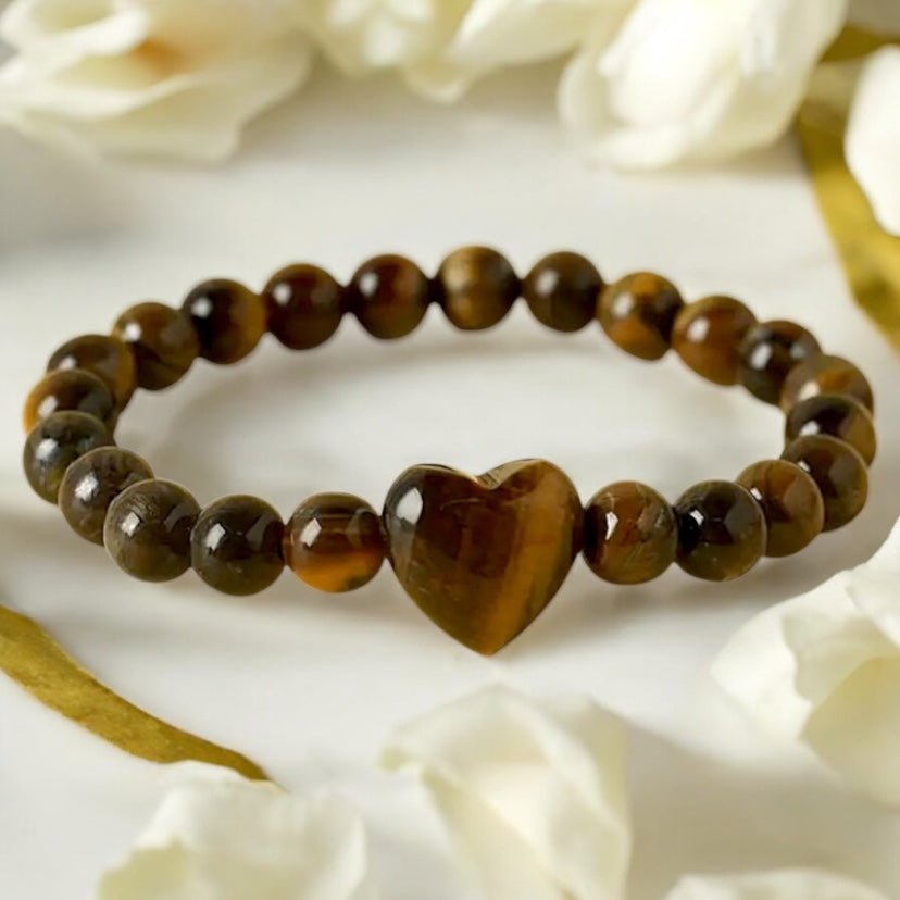 Tigerauge Kugelarmband mit Herz - CrystalScents