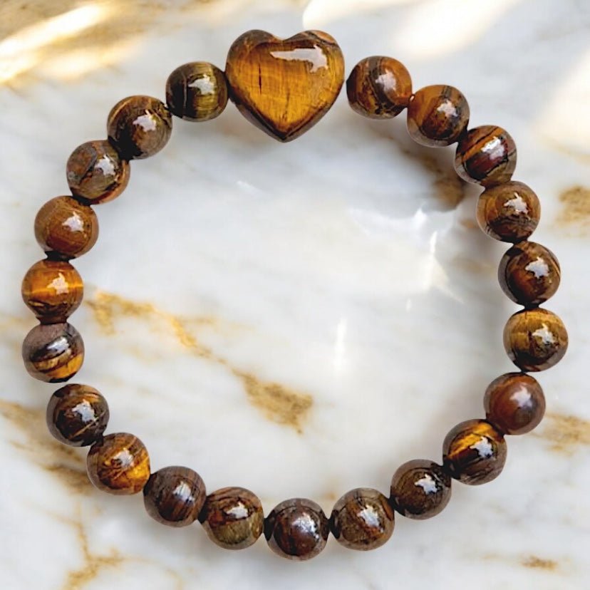 Tigerauge Kugelarmband mit Herz - CrystalScents