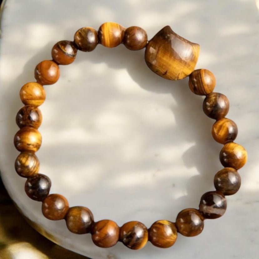 Tigerauge Kugelarmband mit Katze - CrystalScents