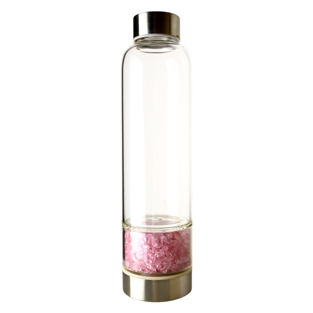 Trinkflasche Silber mit Rosenquarz - CrystalScents