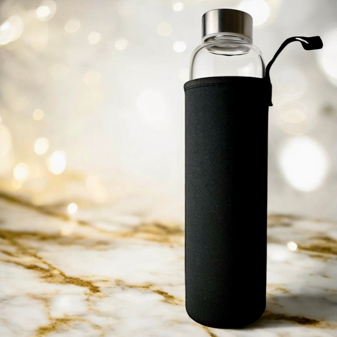 Trinkflasche Silber mit Trommelsteinen; Tigerauge - CrystalScents