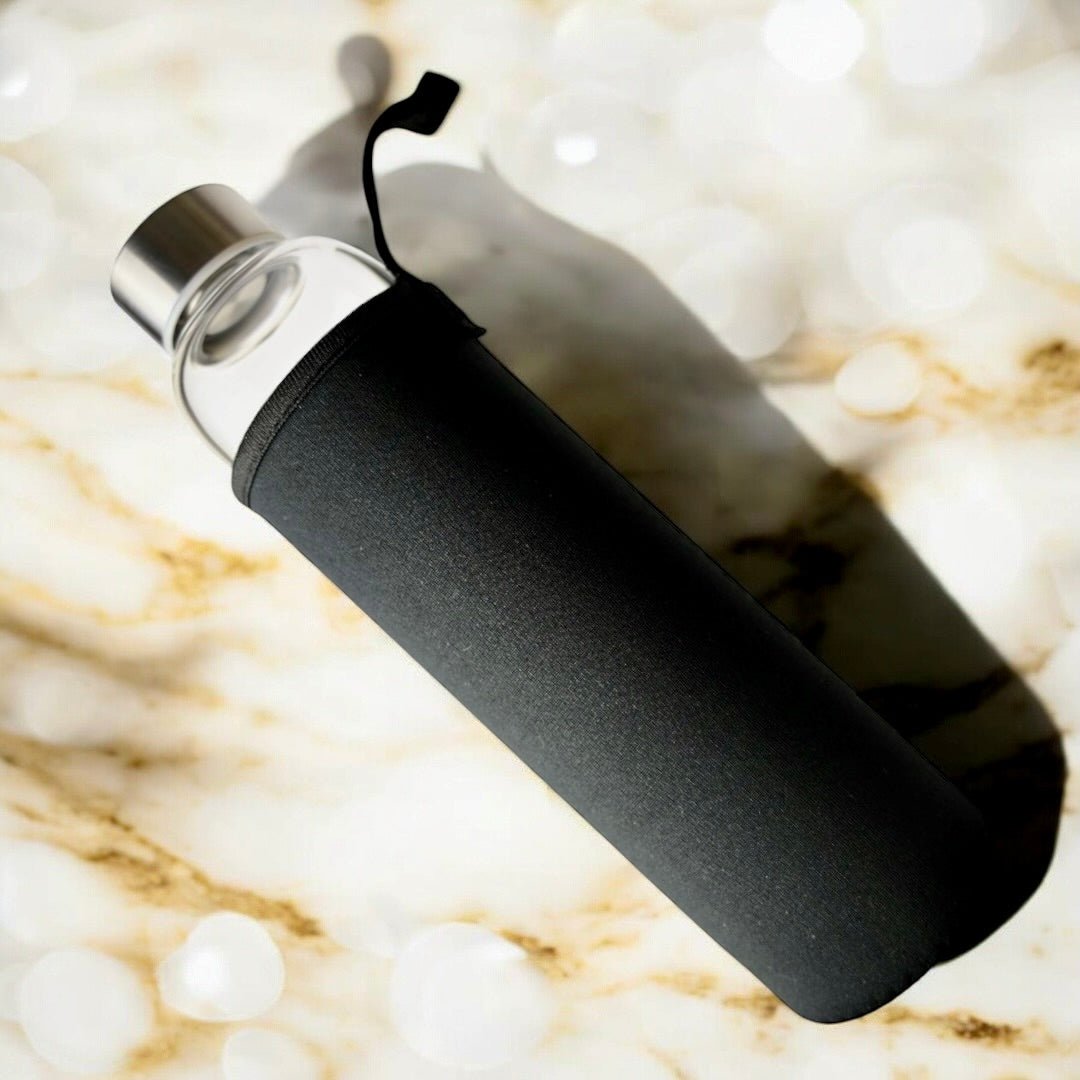Trinkflasche Silber mit Trommelsteinen; Tigerauge - CrystalScents