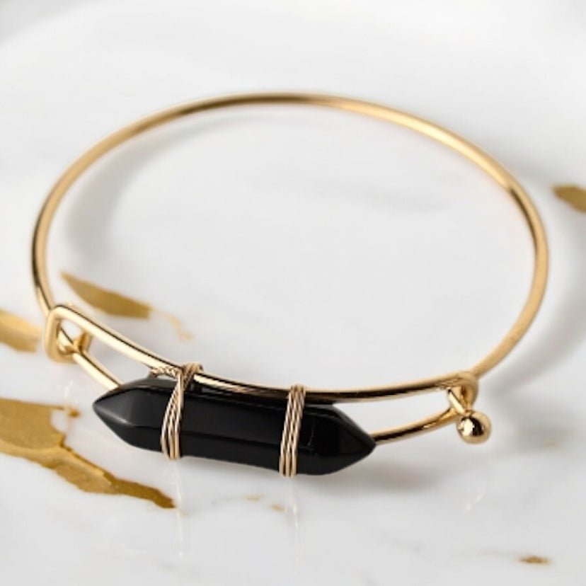 Verschließbarer goldener Armreif mit Obsidian - Doppelender - CrystalScents