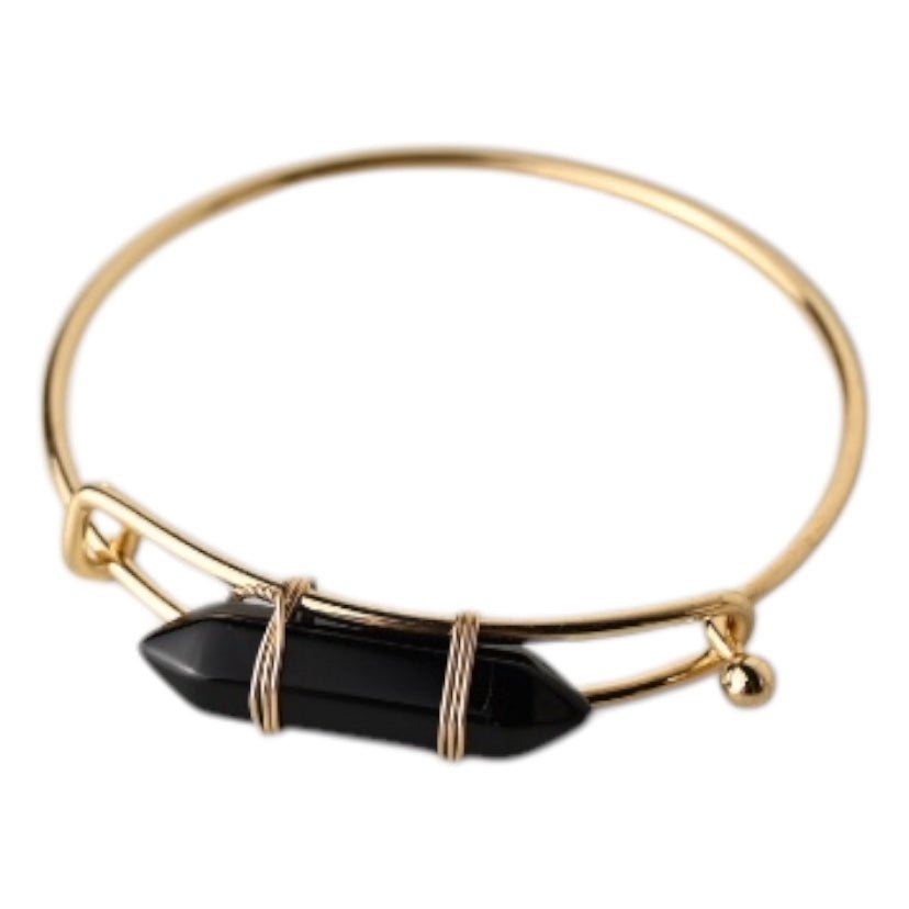 Verschließbarer goldener Armreif mit Obsidian - Doppelender - CrystalScents