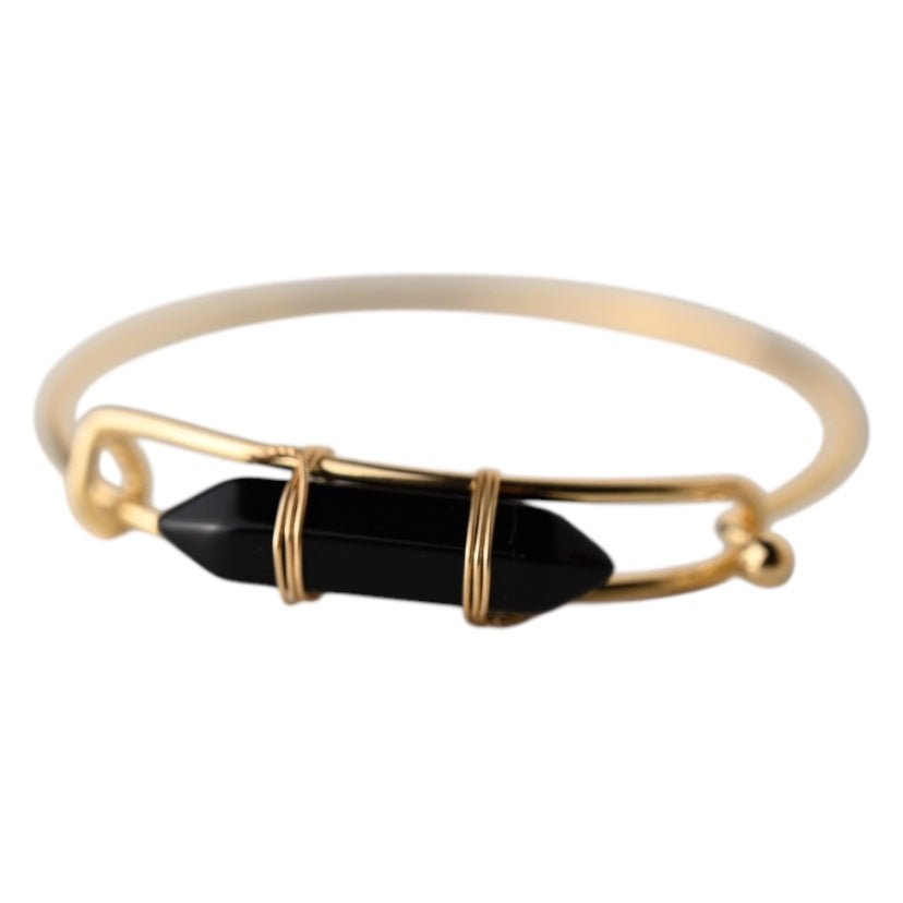 Verschließbarer goldener Armreif mit Obsidian - Doppelender - CrystalScents