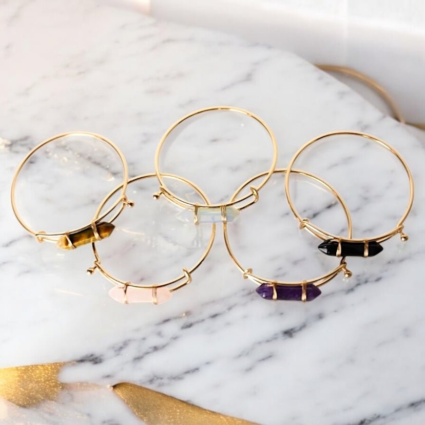 Verschließbarer goldener Armreif mit Obsidian - Doppelender - CrystalScents