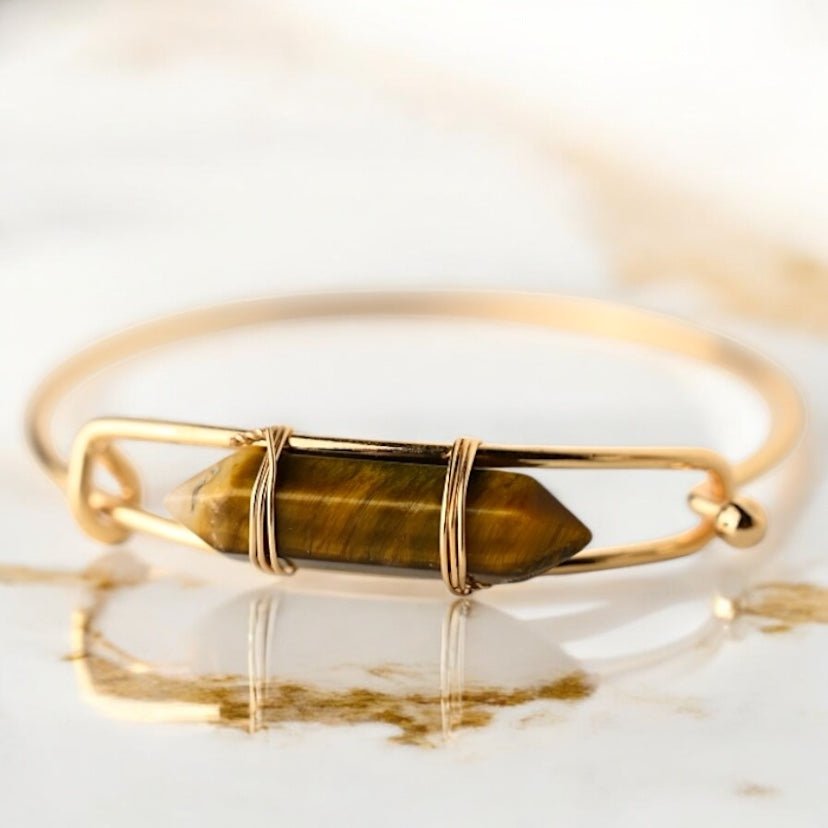 Verschließbarer goldener Armreif mit Tigeraugen - Doppelender - CrystalScents