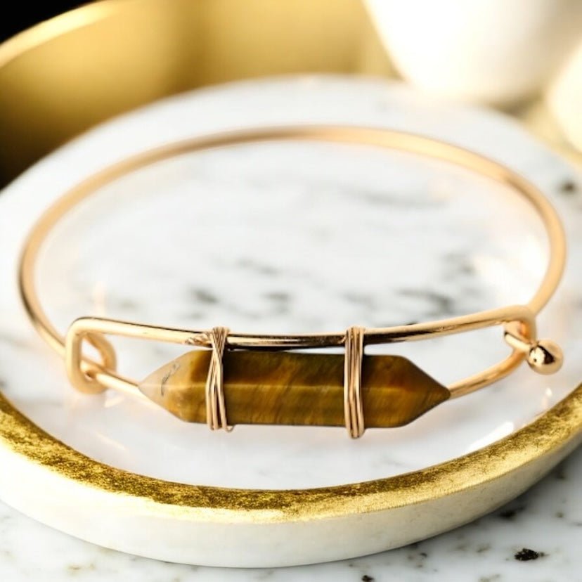 Verschließbarer goldener Armreif mit Tigeraugen - Doppelender - CrystalScents