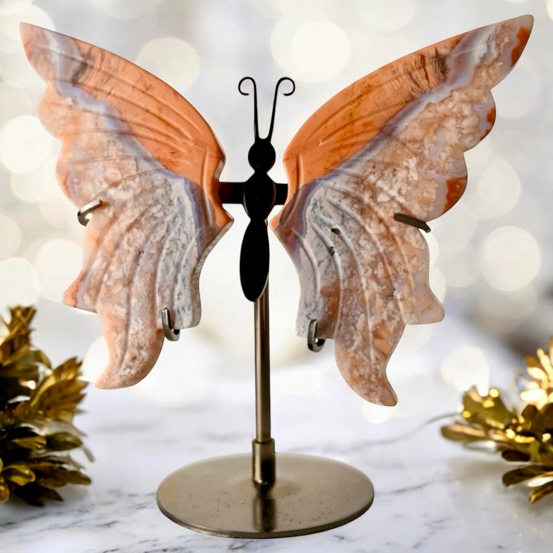 Wunderschöner Schmetterling mit Kirschblüten Achat - Flügel - CrystalScents