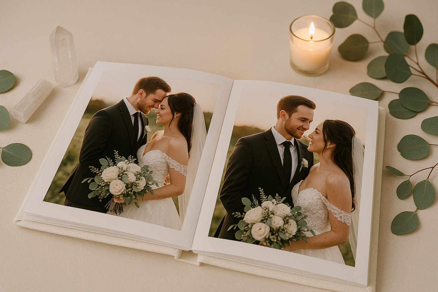 Hochzeit Fotobuch & Erinnerungsalbum – Kristalle als Dekoelement