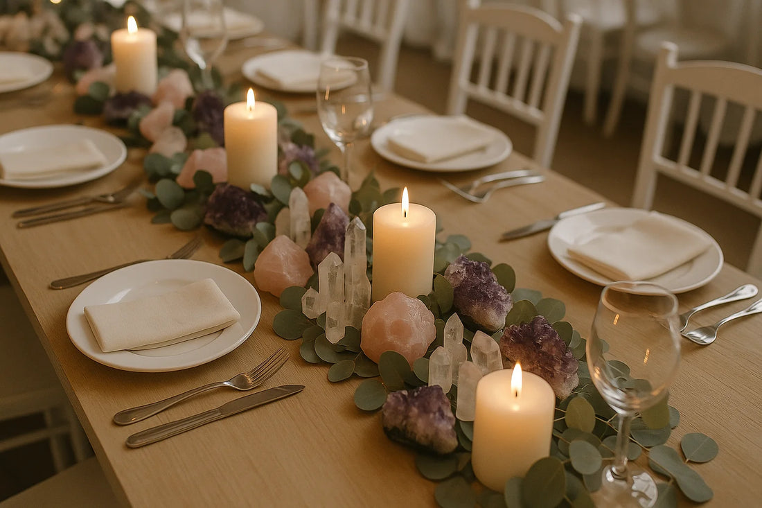 Hochzeitskerze mit Kristallen – Symbol für Liebe, Licht & Harmonie