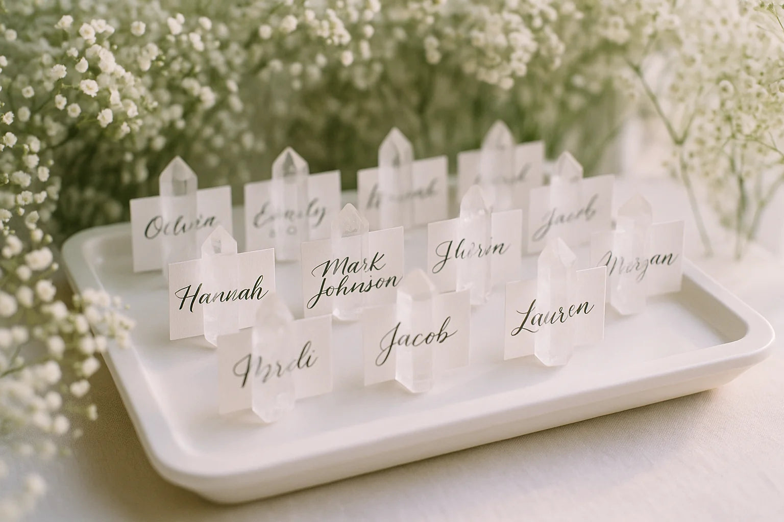 Sitzordnung mit Kristallmarkern – Eleganz, Ordnung & Symbolik auf Hochzeiten