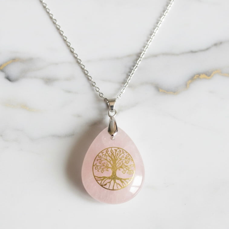 Rosenquarz Halskette - Baum des Lebens CrystalScents