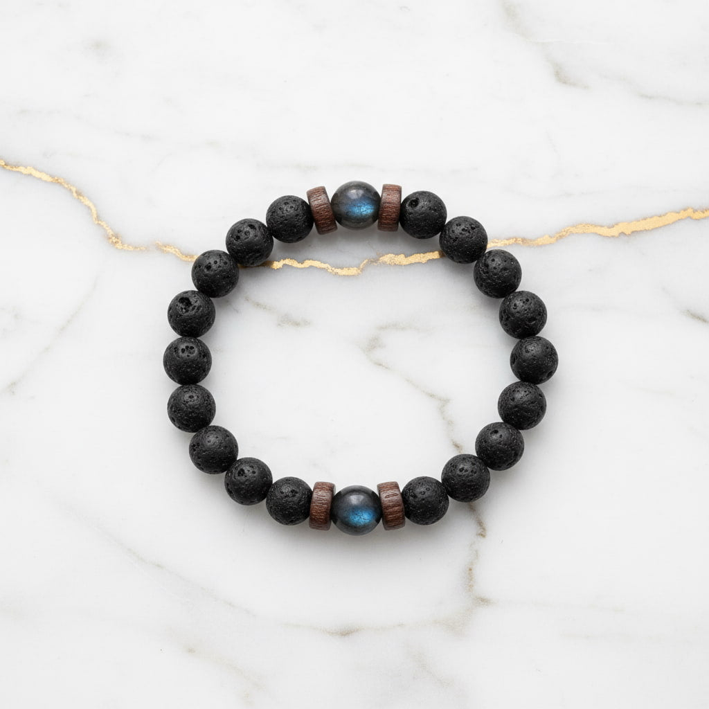 Vulkanstein & Labradorit Kugelarmband