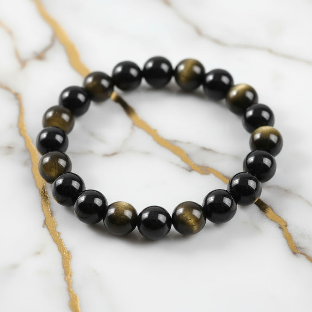 Gold Obsidian Kugelarmband – Schwarz mit goldenem Schimmer CrystalScents