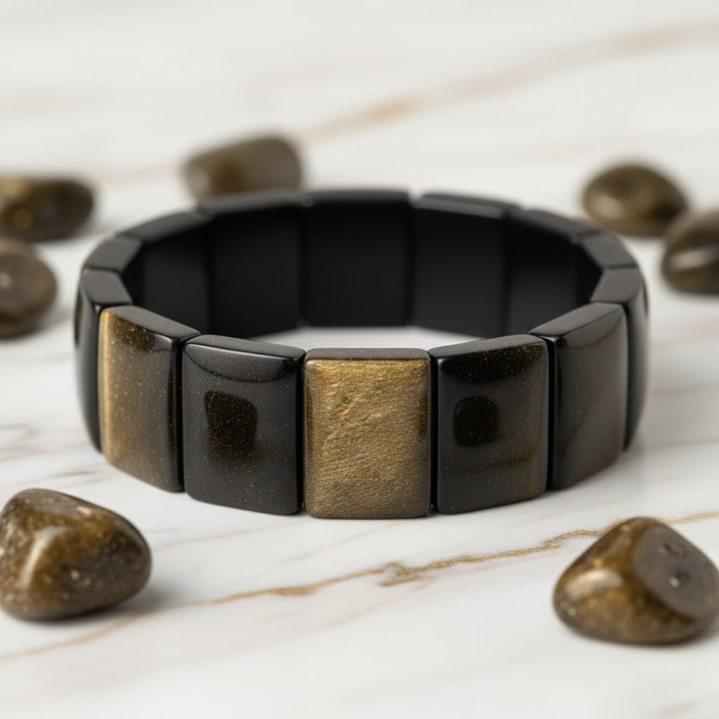 Gold Obsidian – Breites Armband mit magischem Schimmer CrystalScents