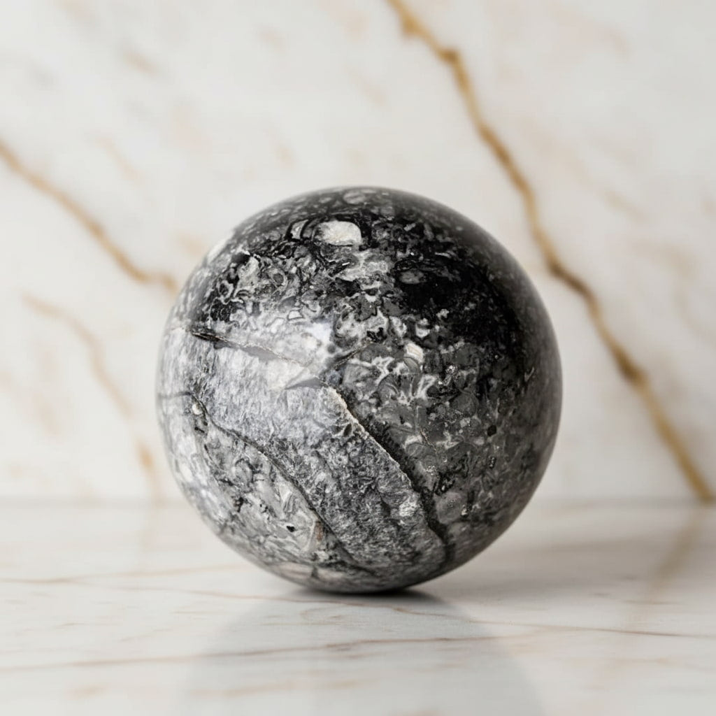 Große Jaspis Kugel - Versteinerte Muscheln CrystalScents