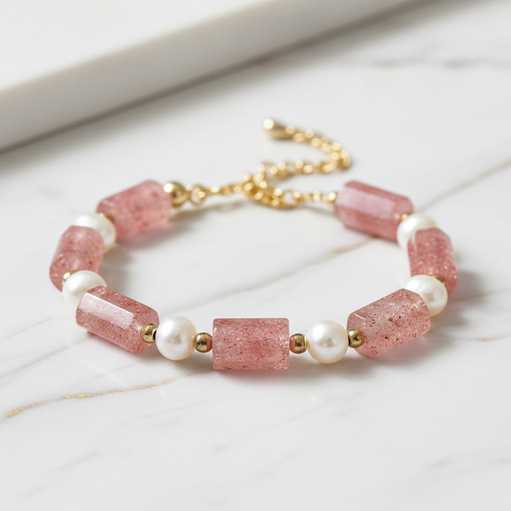 Erdbeerquarz Armband - Perlen & Naturstein CrystalScents