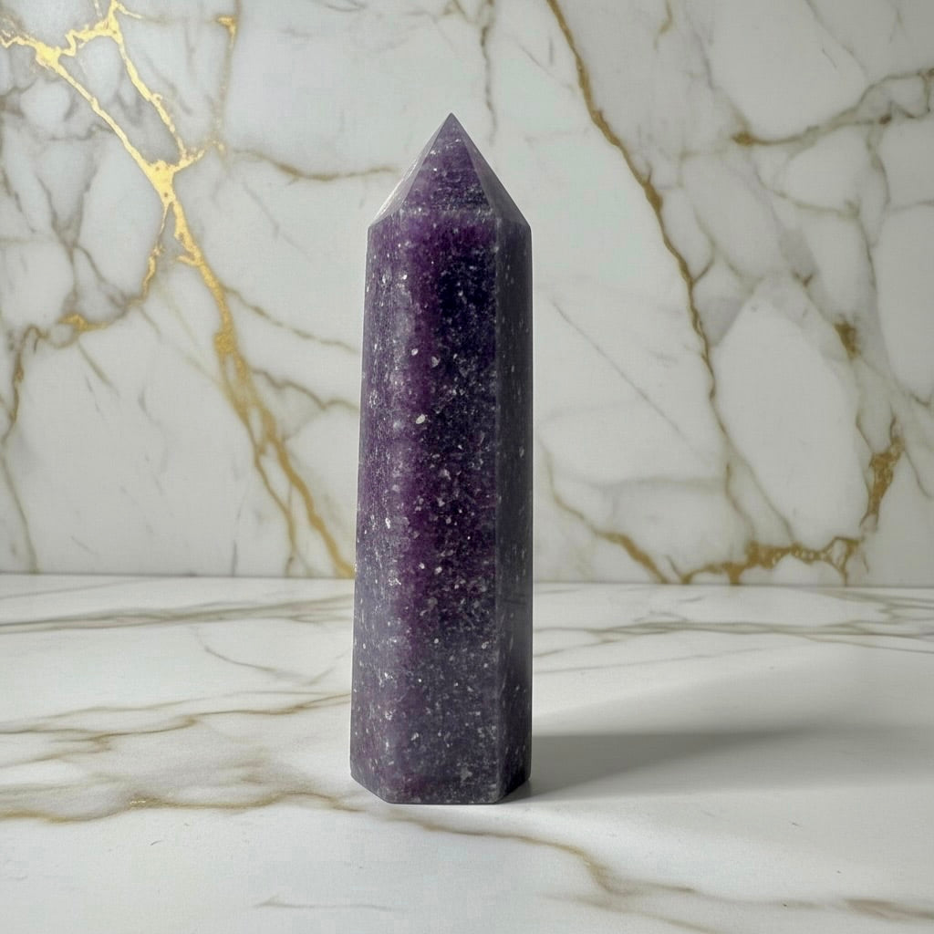 Lepidolith Obelisk – Magie & Funkeln