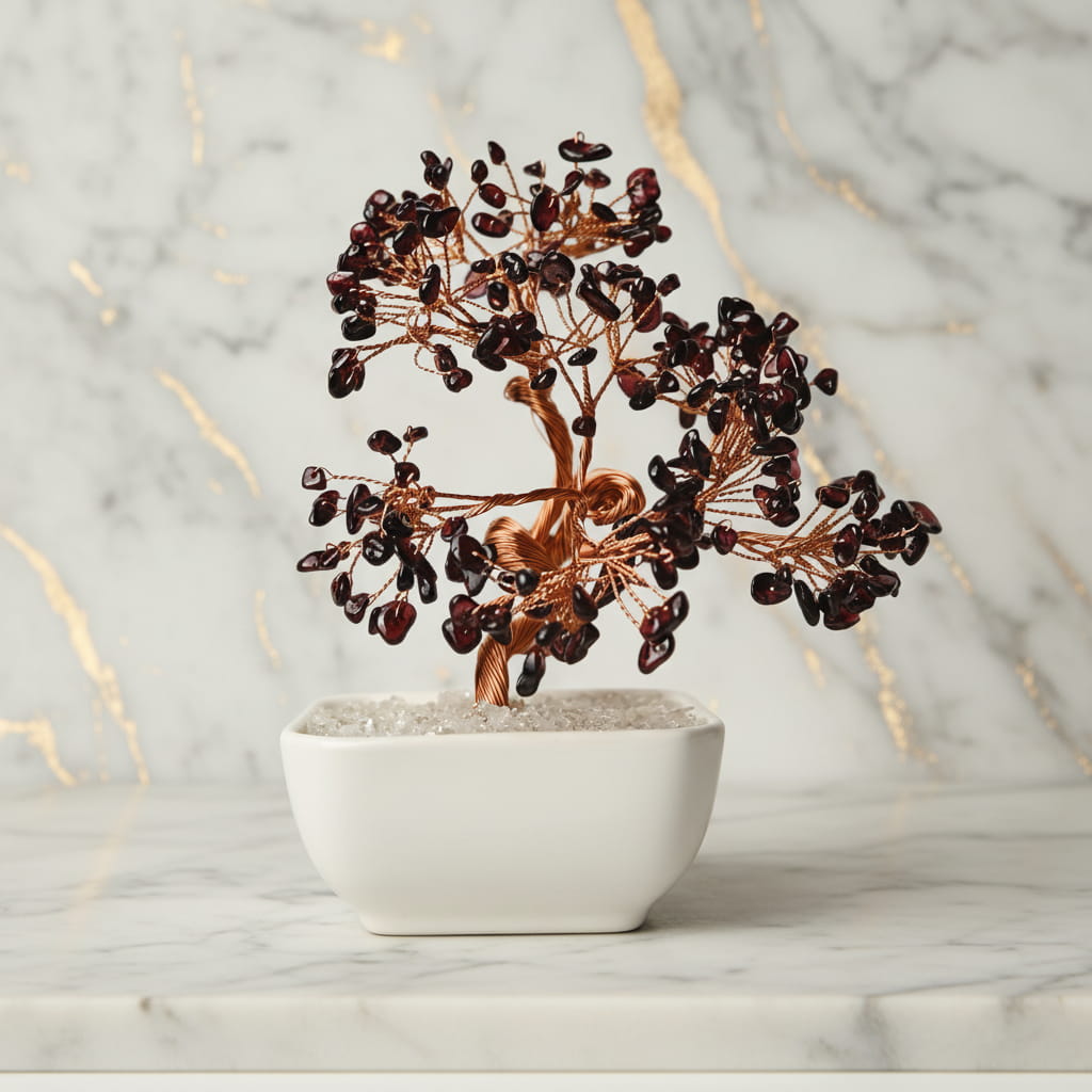 Granat Baum in Keramiktopf - Lebendige Kraft CrystalScents