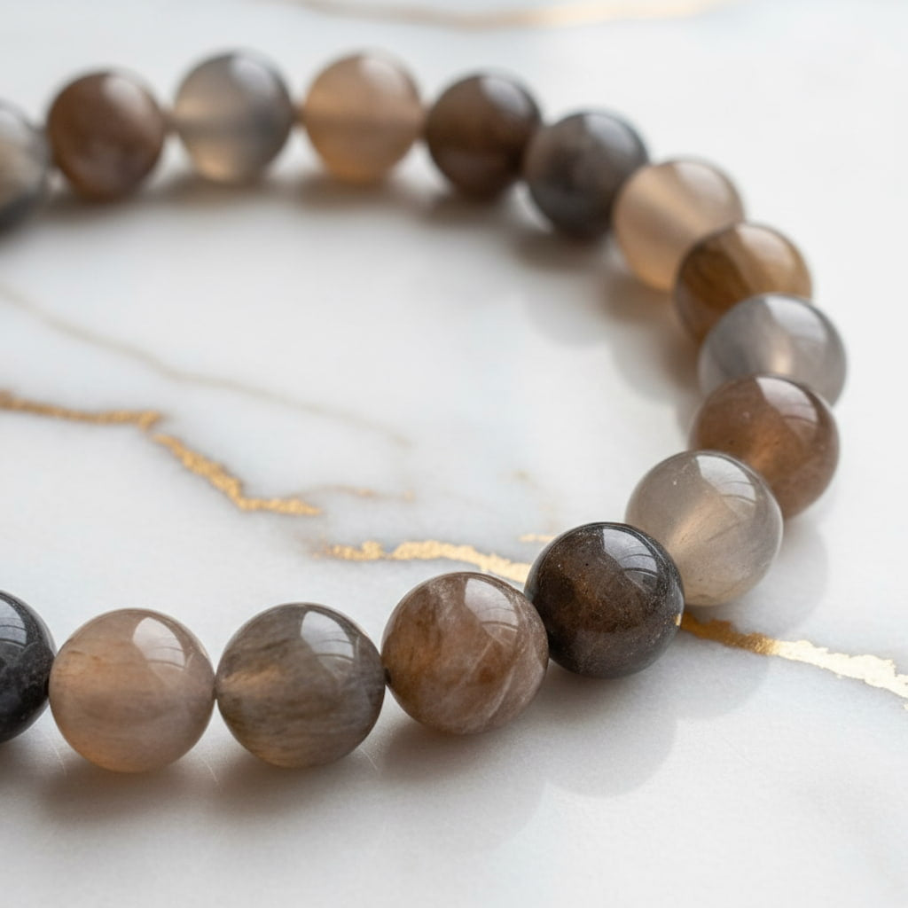 Schwarzer Mondstein Kugelarmband - Kraftvoll & Stark CrystalScents