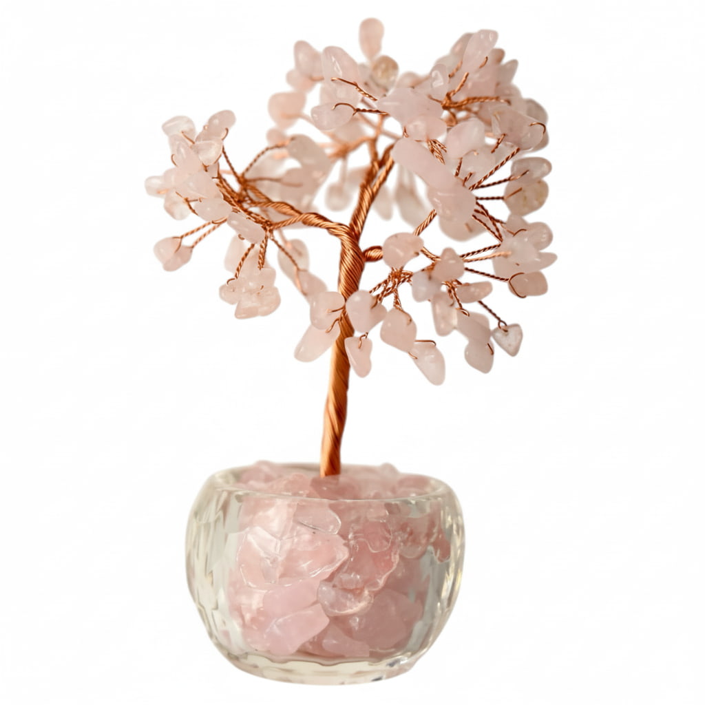 Rosenquarz Baum - Dekoelement mit Topf CrystalScents