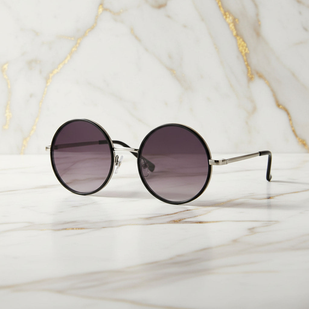 Sonnenbrille – Auffällig rund in Schwarz CrystalScents