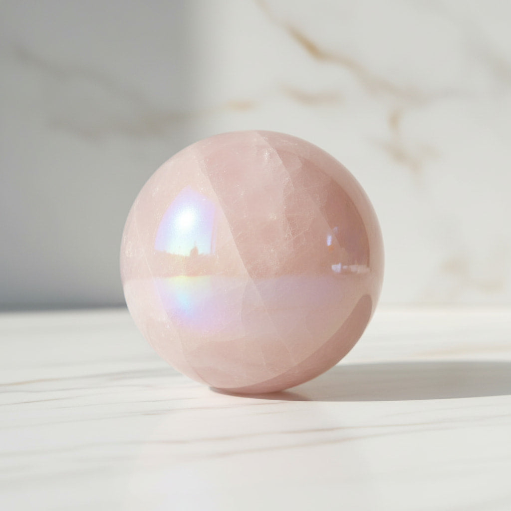 Große Aura Rosenquarz Kugel - Geborgenheit & Ausgeglichenheit CrystalScents
