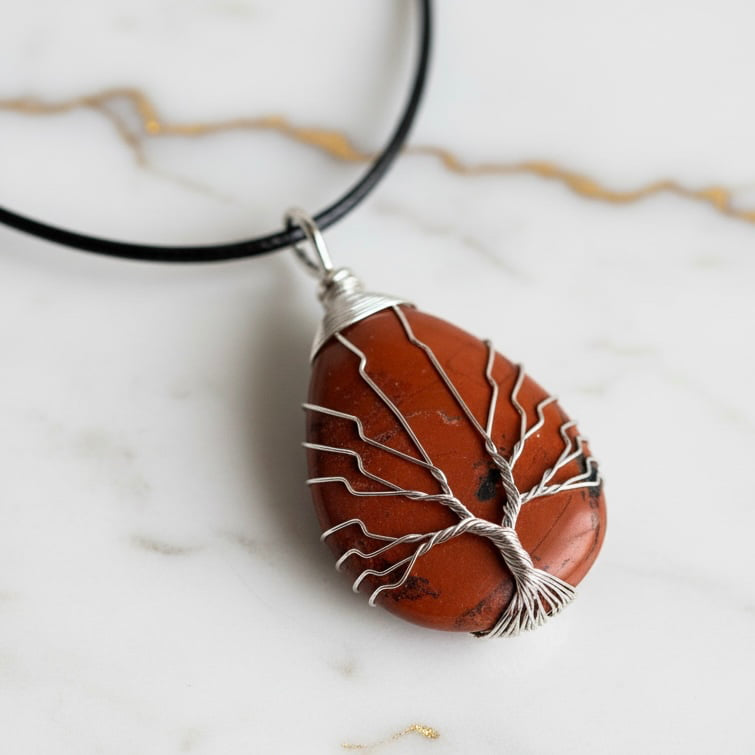 Jaspis Halskette - Silbern verziert