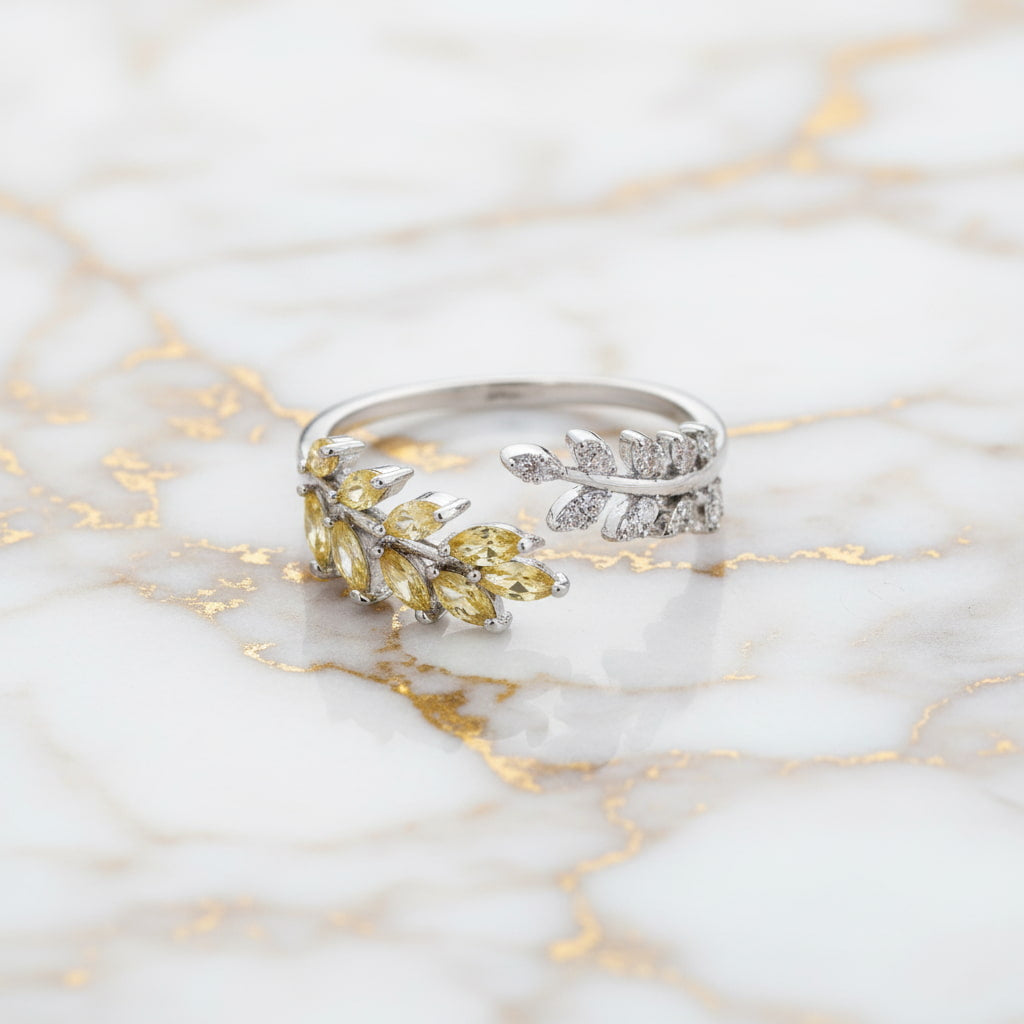 Ring Silber mit offenem Blatt-Design in Champagner CrystalScents