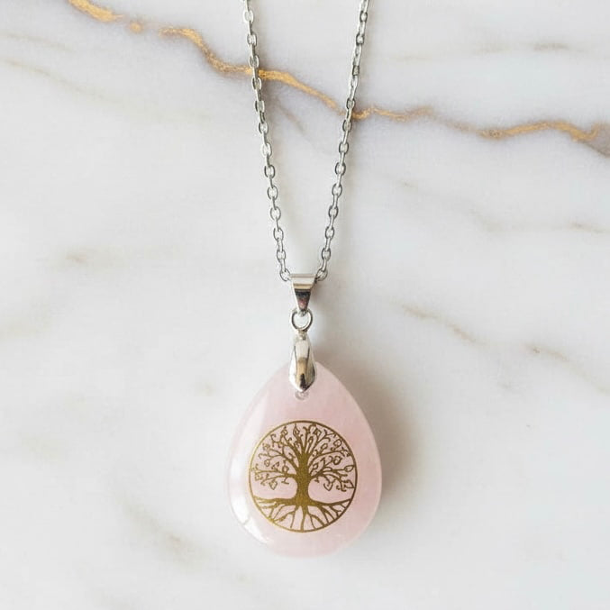 Rosenquarz Halskette - Baum des Lebens CrystalScents