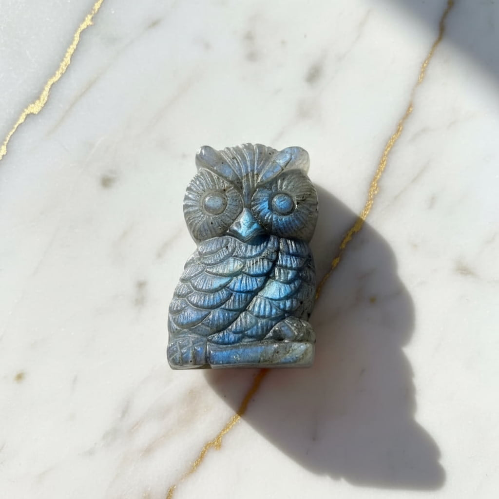 Labradorit Eule – Mystischer Wächter mit schillerndem Glanz