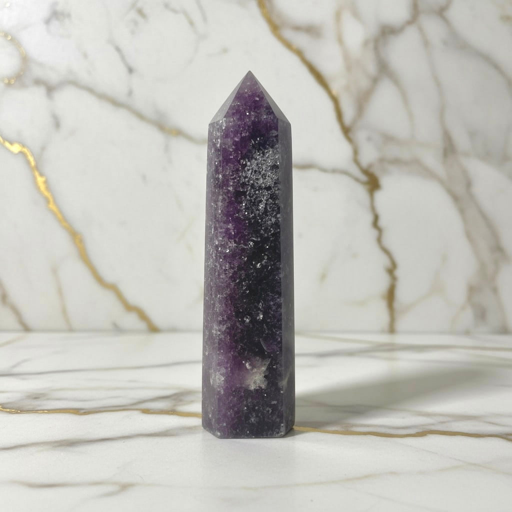 Lepidolith Obelisk – Magie & Funkeln