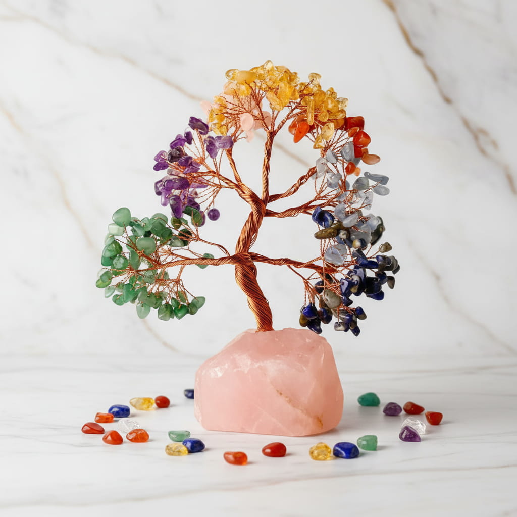 Rosenquarz Chakra Baum - Rosenquarzsockel CrystalScents