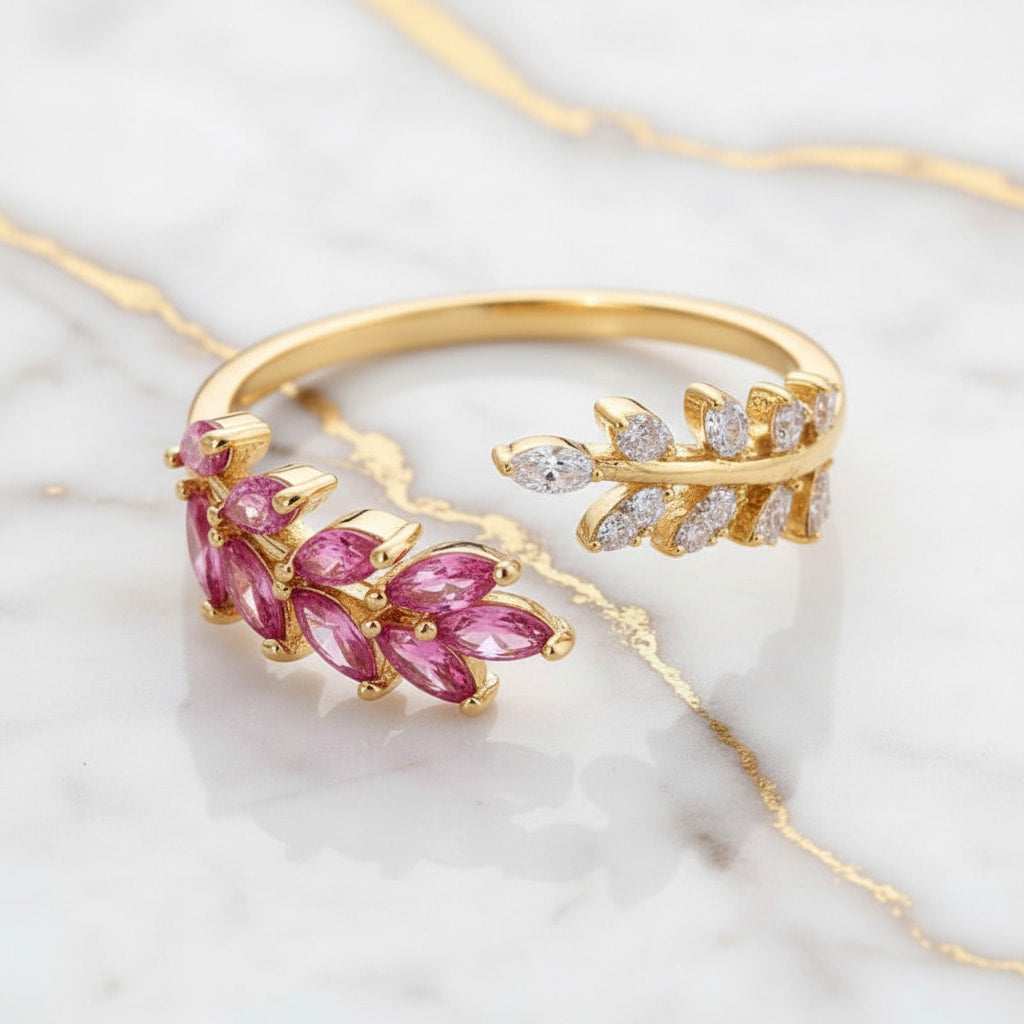 Ring mit Blatt-Design in Rot – Offene Form CrystalScents