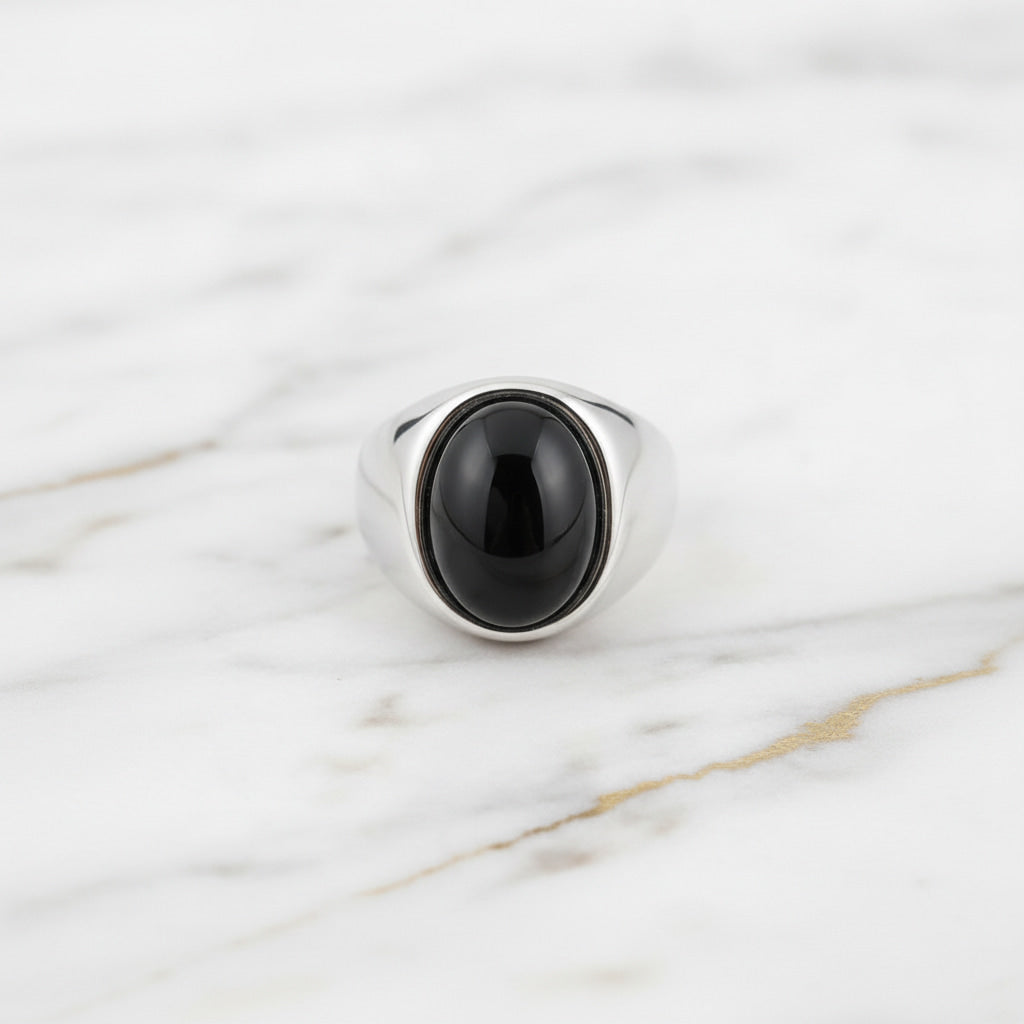 Onyx Ring Silber - oval großer Stein CrystalScents