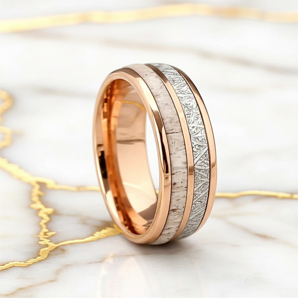 Ring Roségold – mit Holz Musterung CrystalScents