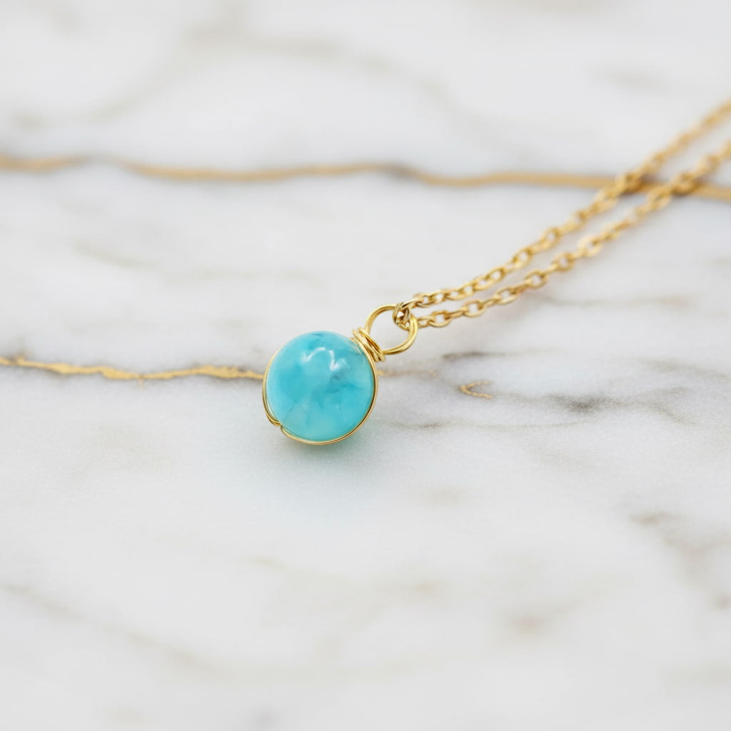 Aquamarin Halskette - Kristall Kugel